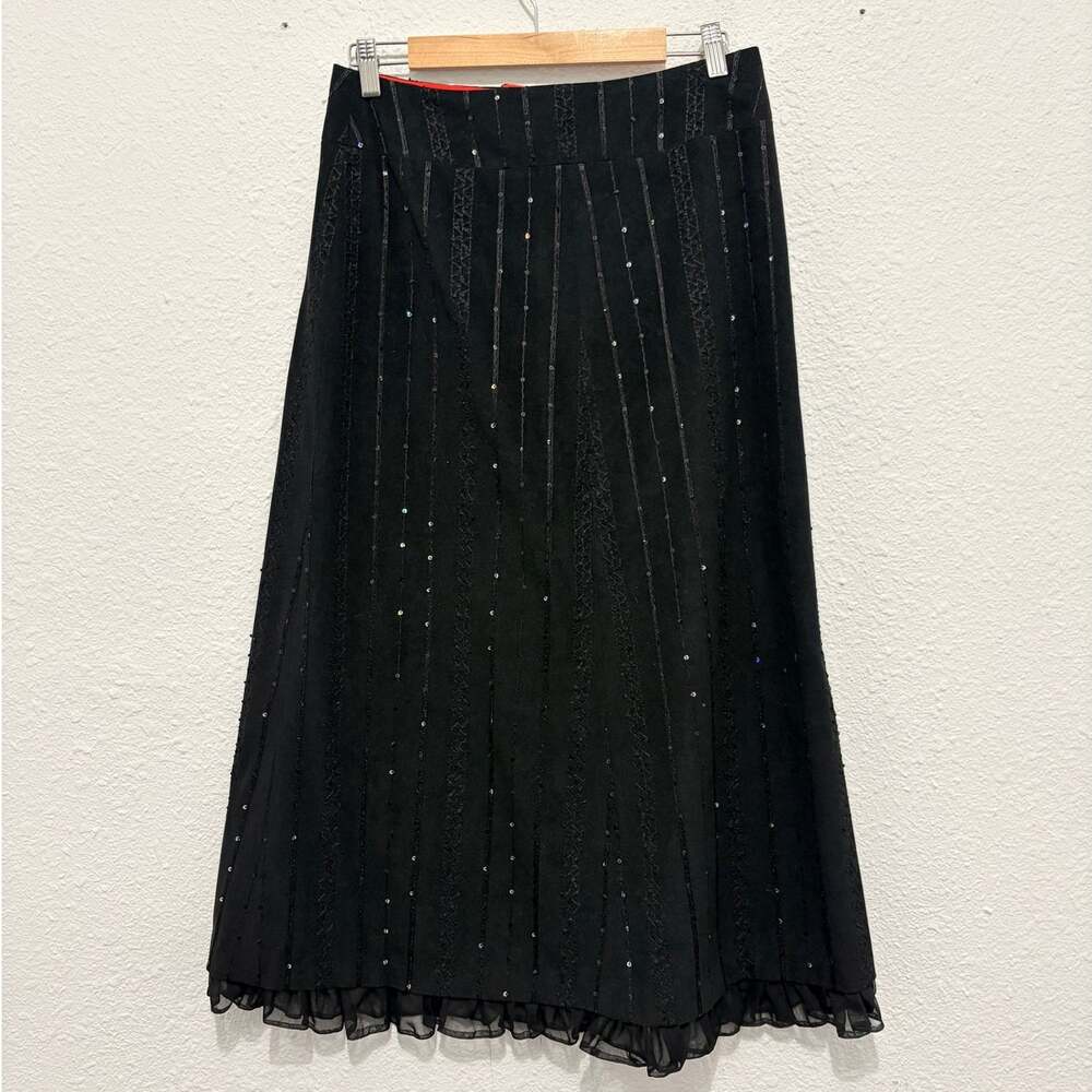 Black Whimsygoth Midi Skirt Ruffle Sequins Lace Goth Emo Victorian